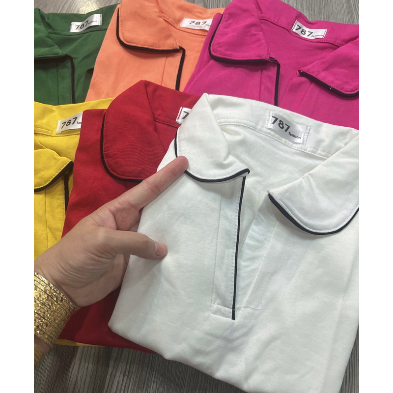 Áo thun tay ngắn cổ trụ viền dưới 52kg  A787