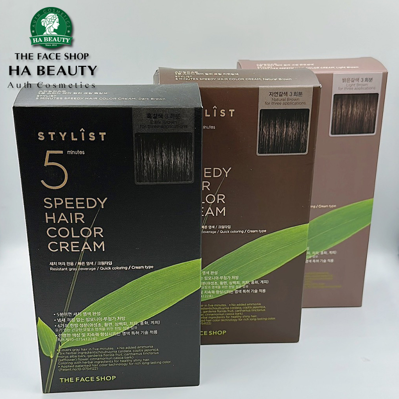 Kem nhuộm tóc thiên nhên thơm nhẹ nhàng The Face Shop Stylish 5 MINUTES Speedy Hair Color Cream Natural Brown