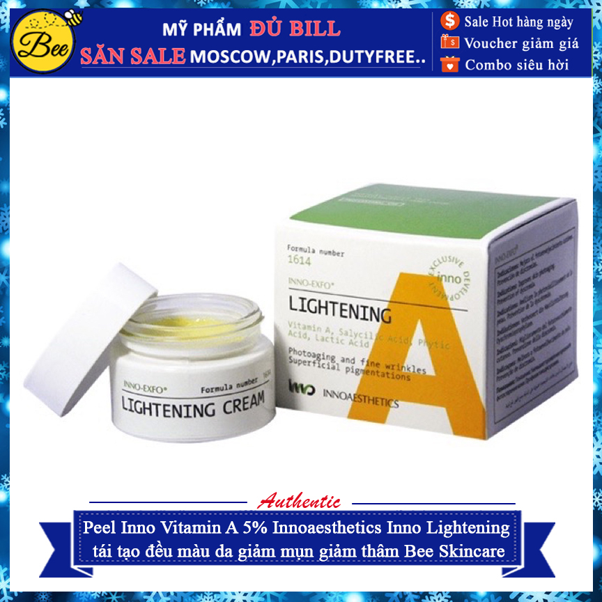Peel Inno Vitamin A 5% Innoaesthetics Inno Lightening tái tạo đều màu da giảm mụn giảm thâm Bee Skincare