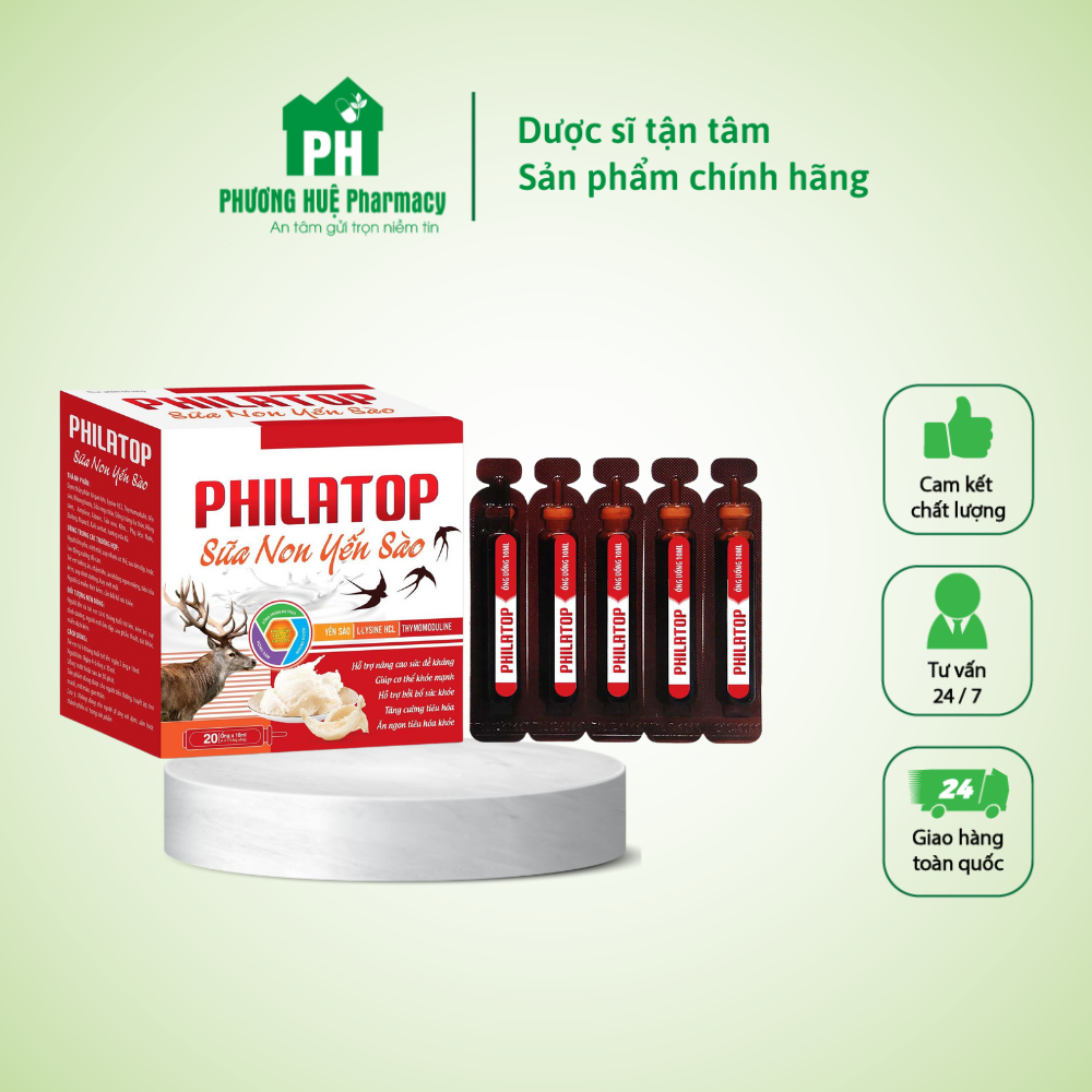 Philatop yến sào - Hỗ trợ ăn ngủ ngon tăng cường sức khỏe - Hộp 20 ống - NT Phương Huệ