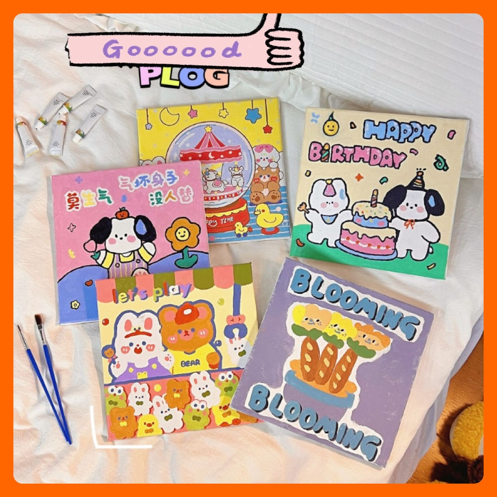Tranh Tô Màu Số Hóa Hình Con Vật Hoa Lá Cute Đẹp Trang Trí Bàn Phòng Xinh Có Khung Treo 20 x 20 cm Làm Quà Tặng Giá Rẻ