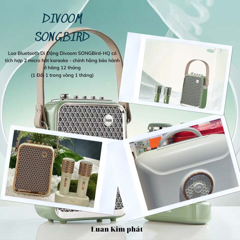 Loa Bluetooth Di Động Divoom SONGBird-HQ có tích hợp 2 micro hát karaoke - phân phối chính hãng bảo hành 12 tháng