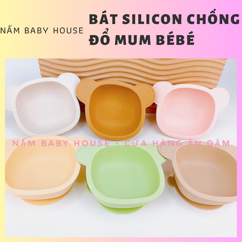 Bát silicon chống đổ , thìa ăn dặm Mumbebe hình gấu siêu xinh