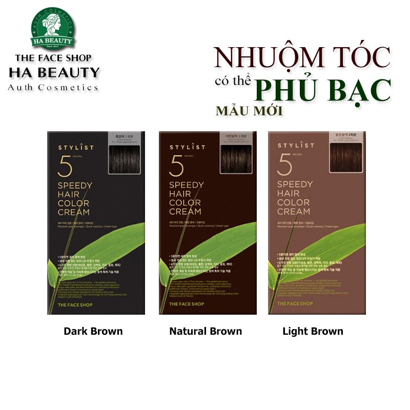 Kem nhuộm tóc thiên nhên thơm nhẹ nhàng The Face Shop Stylish 5 MINUTES Speedy Hair Color Cream Light Brown