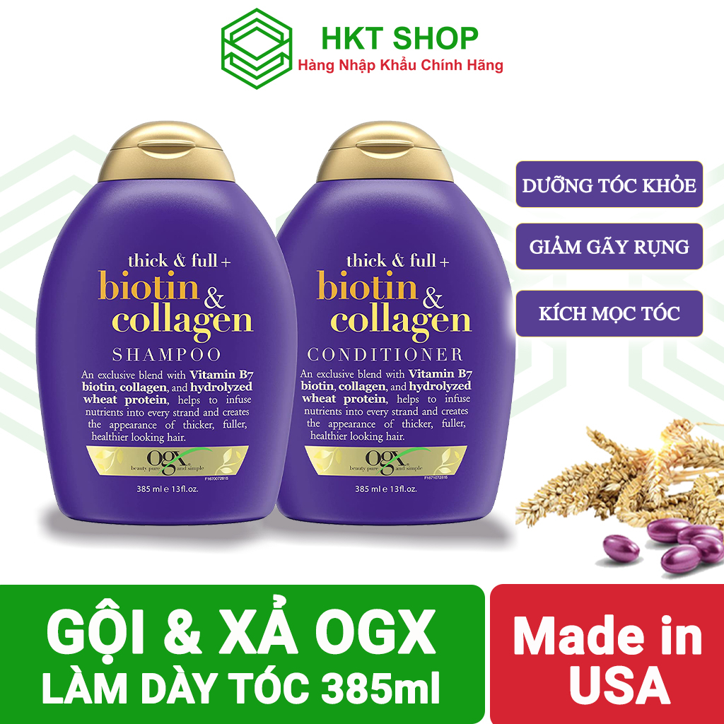 [USA] Dầu Gội & Dầu Xả OGX Thick & Full Bổ Sung Biotin Collagen Cho Tóc 385ml_HKT shop
