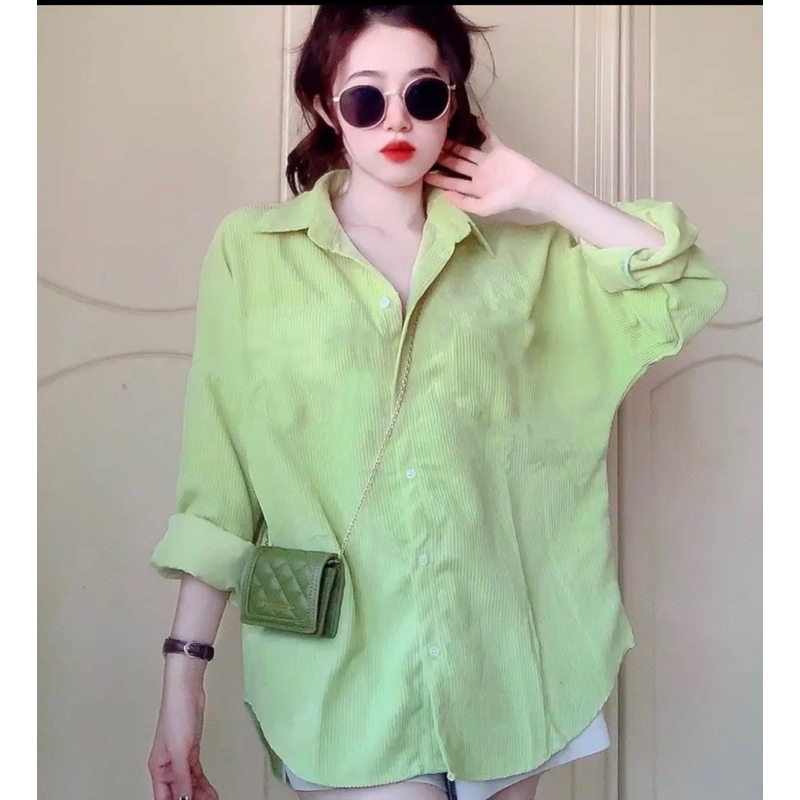 Áo Sơmi Nhung Tăm Form Rộng Phong Cách Hàn Quốc