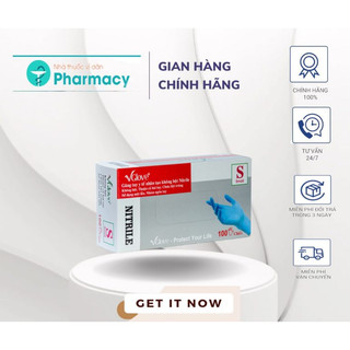  Hộp Găng Tay Y Tế Không Bột Vglove Nitrile Màu Xanh 4.0G 100% Nitrile Chính Hãng Khải Hoàn ĐỦ SIZE Size S,M,L 