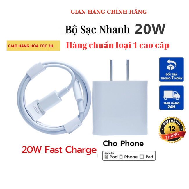 Sạc nhanh PD 20W ( bảo hành 1 năm) cam kết sạc nhanh, dùng cho IP