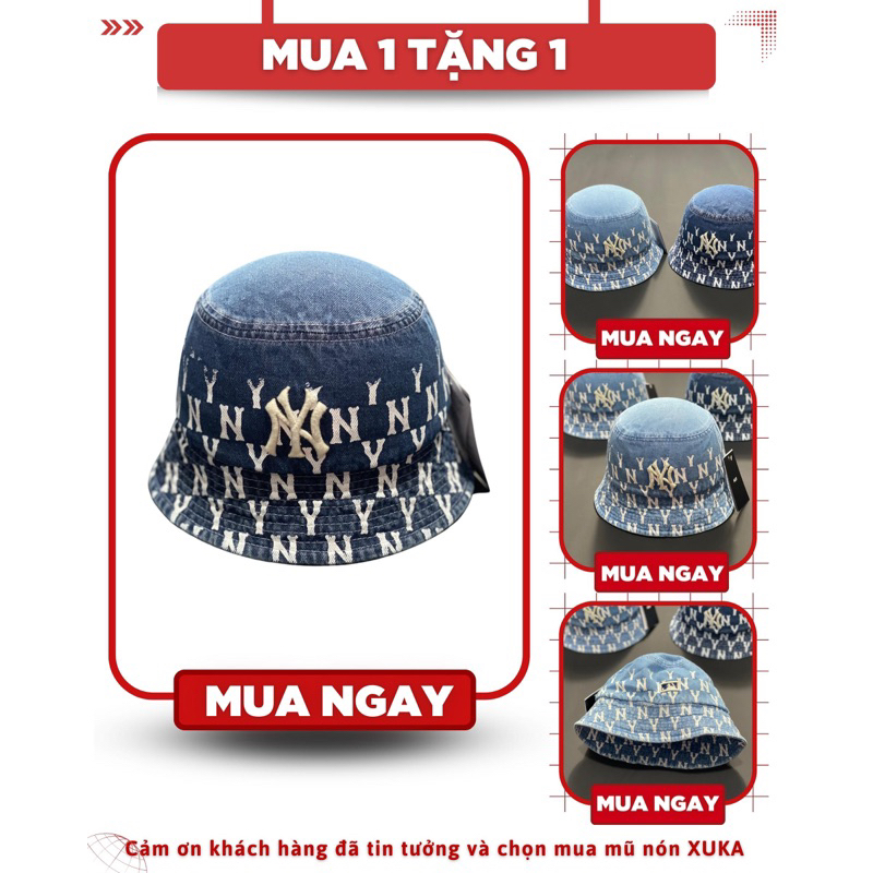 ( Có Video ) Mũ nón bucket jean / nón vành jean Nờ Y hoạ tiết monogram 2/3 nón VNXK