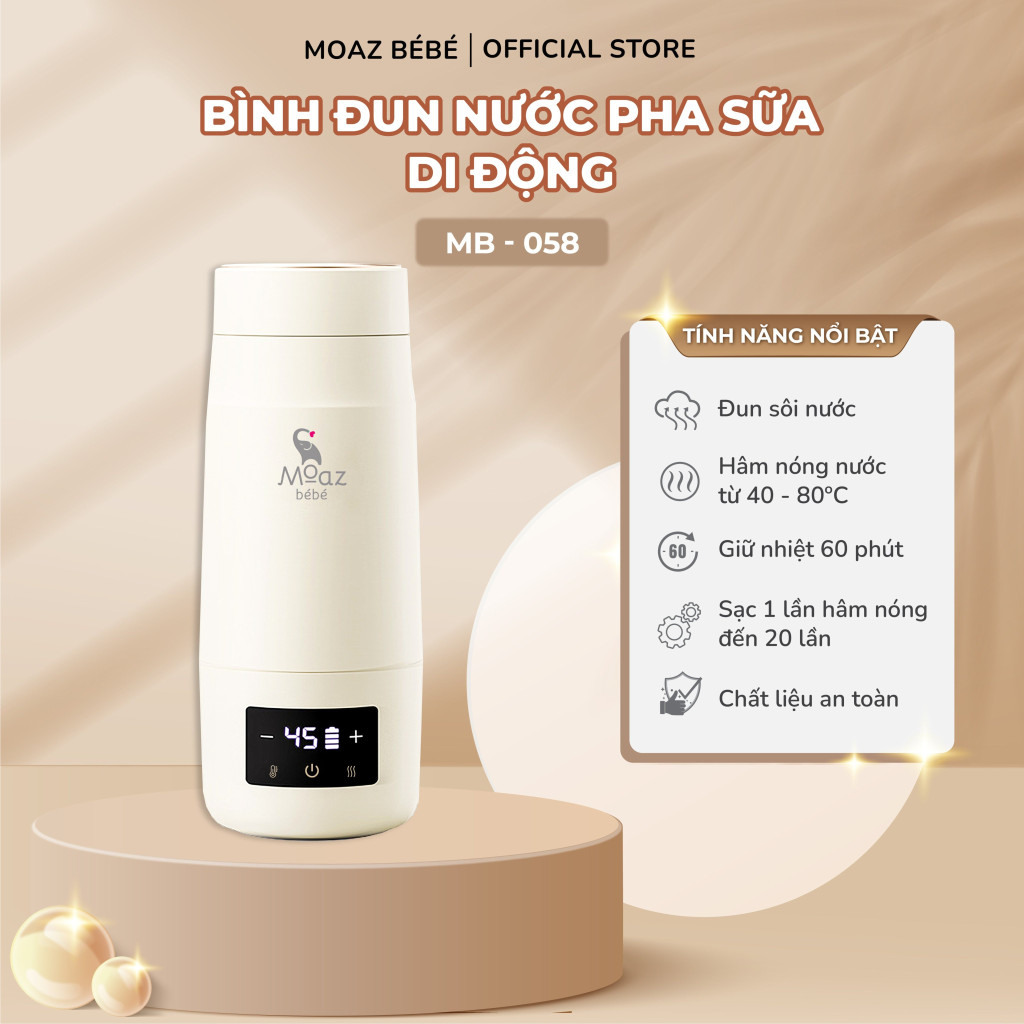 Bình pha sữa di động Moaz BeBe MB-058, Bình đun nước pha sữa mini - Baby Crab