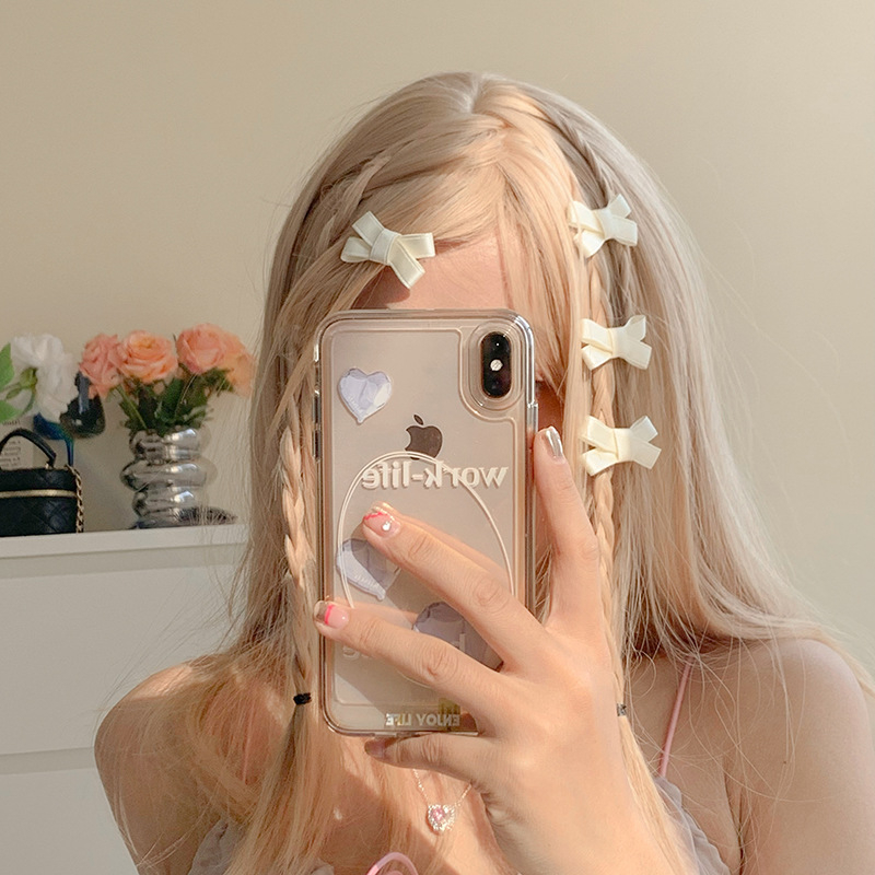 Set 2 Kẹp mái nơ vải trắng dễ thương chụp hình xinh xắn Tatitava