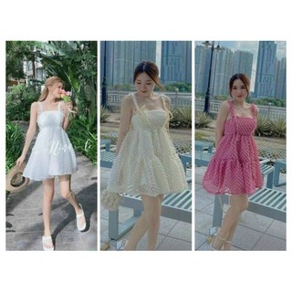 Q03 Đầm baby doll nơ lưng 2 lớp phong cách dễ thương