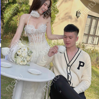 Set áo ren cúp ngực phối lưới + Chân váy tầng