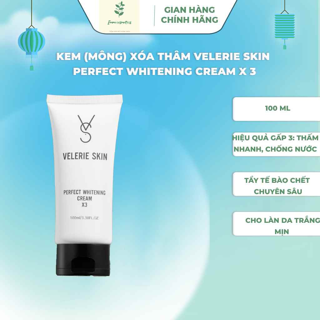 Kem (Mông) Xóa Thâm Velerie Skin Perfect Whitening Cream x 3 thấm nhanh (tặng tẩy tế bào chết hạt cà phê, cơm dừa)