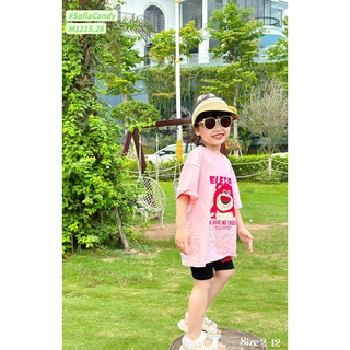 Bộ cotton bé gái. Bộ cotton hồng hoạ tiết gấu dâu hottrend 2023