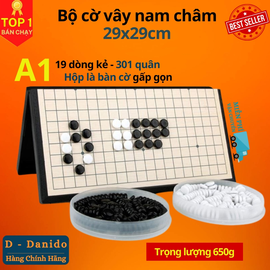 Cờ vây nam châm kiêm cờ caro cao cấp, có bàn là hộp đựng rộng 28.5cm và 37cm - Hàng chính hãng D Danido