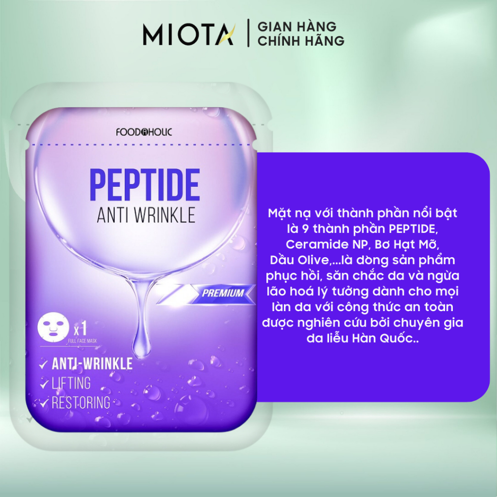 Mặt nạ chống lão hóa, mờ nếp nhăn Foodaholic Peptide Anti Wrinkle Mask Lẻ 1 Miếng 23ml