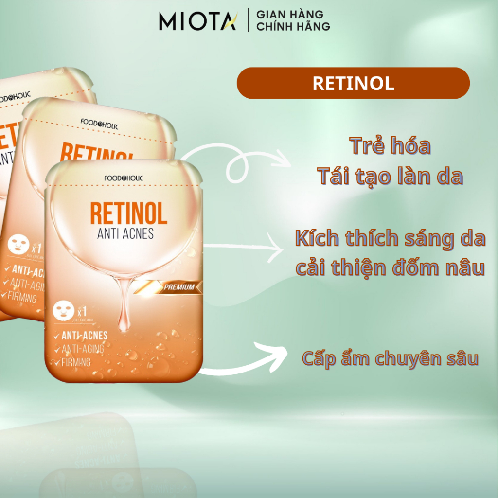 Mặt nạ giảm mụn, tái tạo da Foodaholic Retinol Anti Acnes Mask Lẻ 1 MIẾNG 23ml