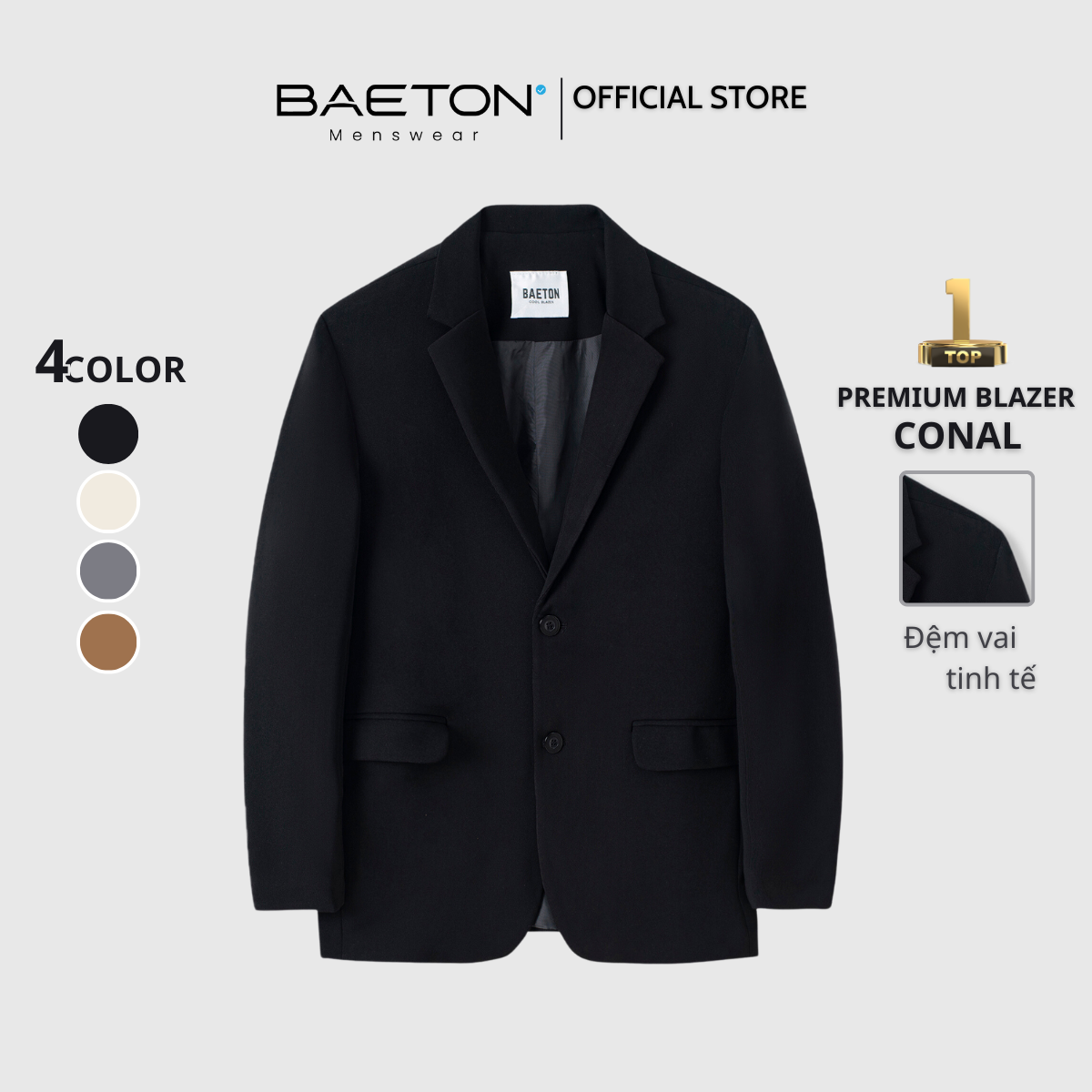 Áo khoác blazer nam form rộng có đệm vai, áo khoác nam phong cách Hàn Quốc thương hiệu BAETON - B01