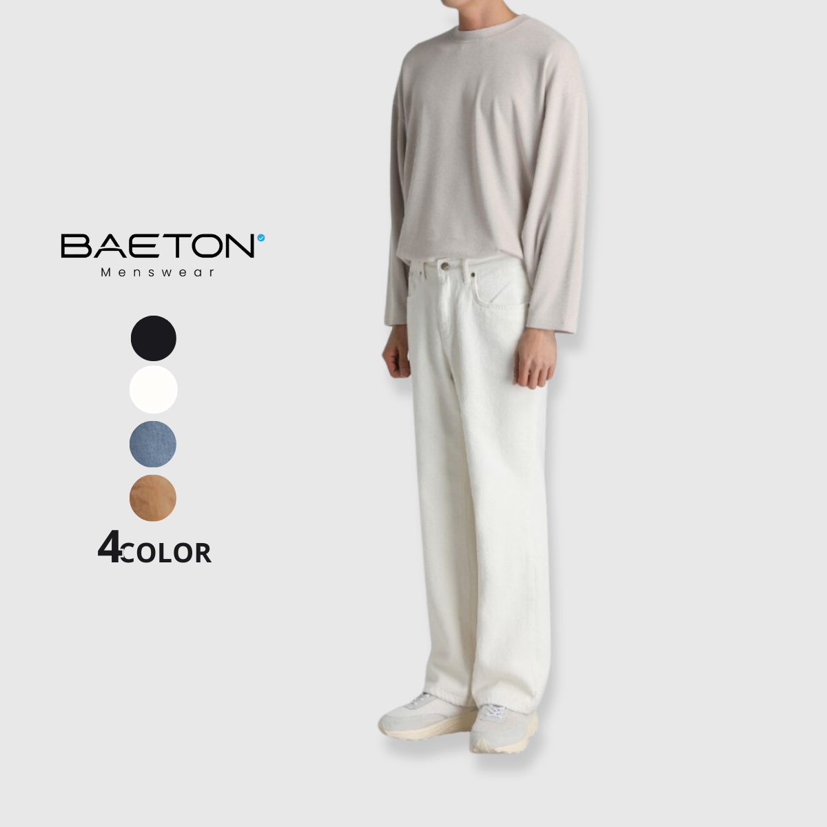 Quần jean ống suông cạp cao form chuẩn Hàn Quốc dày dặn, hack dáng thương hiệu BAETON - J03 | BigBuy360 - bigbuy360.vn