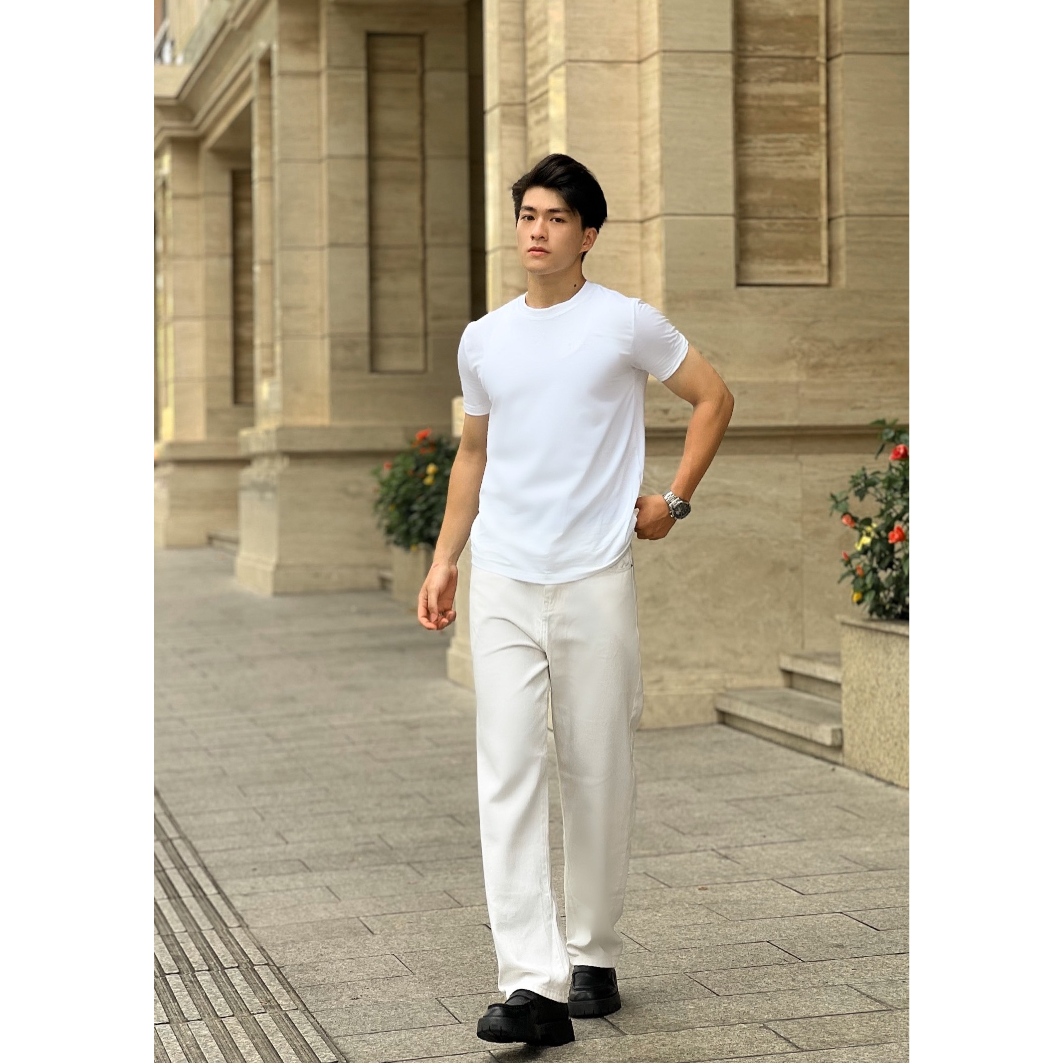 Quần jean ống suông cạp cao form chuẩn Hàn Quốc dày dặn, hack dáng thương hiệu BAETON - J03 | BigBuy360 - bigbuy360.vn