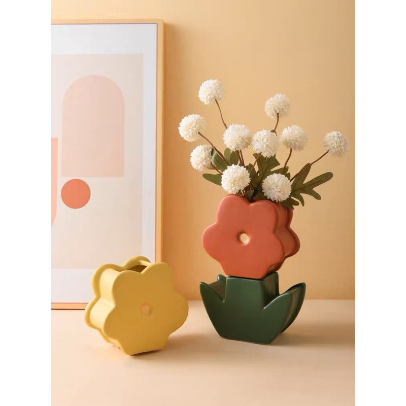 Bình hoa bằng sứ hình cây hoa để bàn phong cách Hàn Quốc