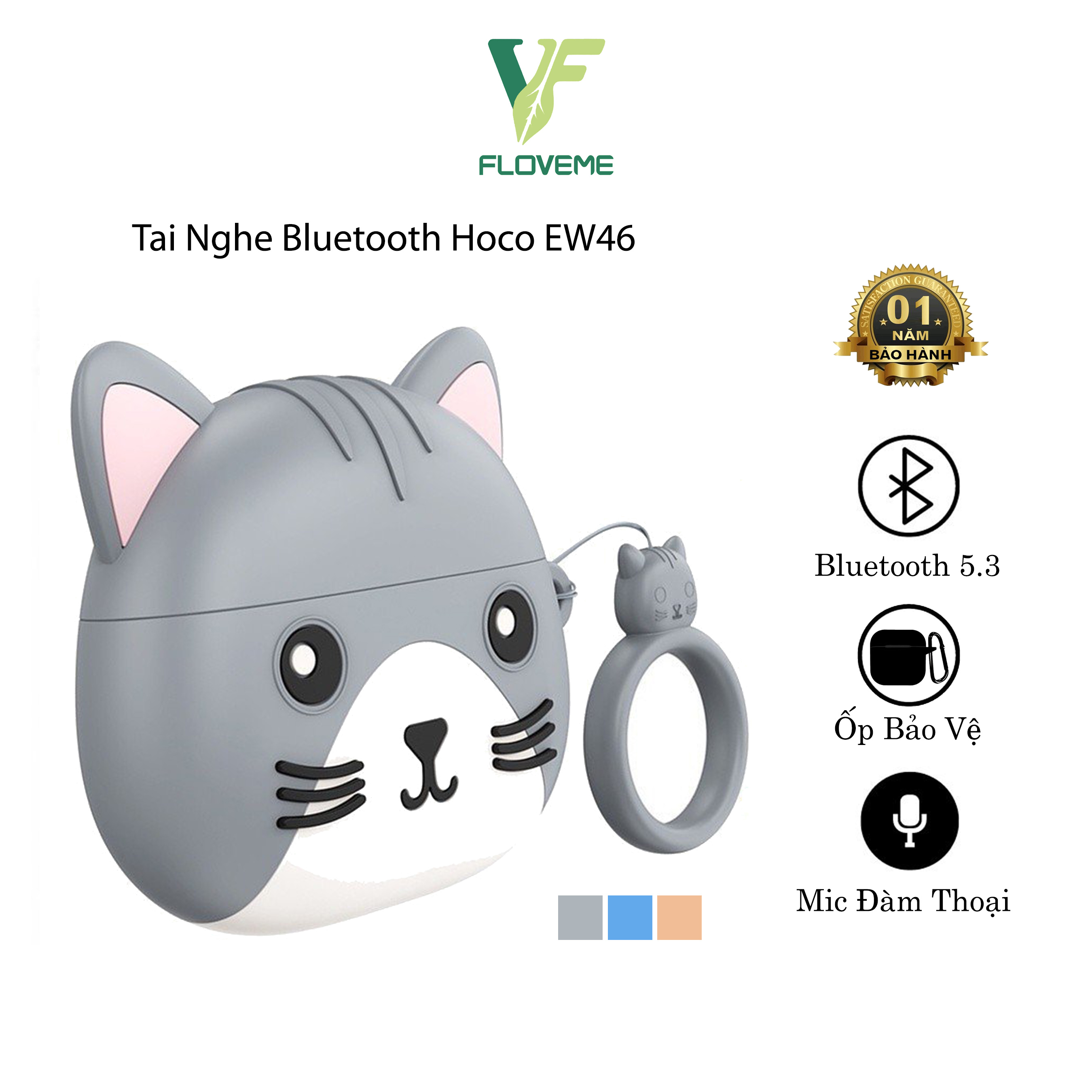 Tai Nghe Bluetooth Hoco EW46, Kèm Vỏ Bọc Bảo Vệ Tai Kute, Chống Trầy Xước, Bám Mồ Hô, Micro Đàm Thoại, 9H Nghe Nhạc.
