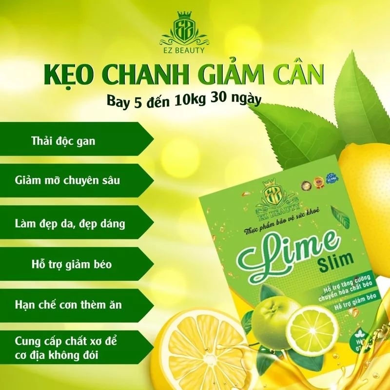 Kẹo chanh giảm cân Lime Slim, giảm mỡ đẹp da an toàn, 1 hộp 7 viên_Chính Hãng
