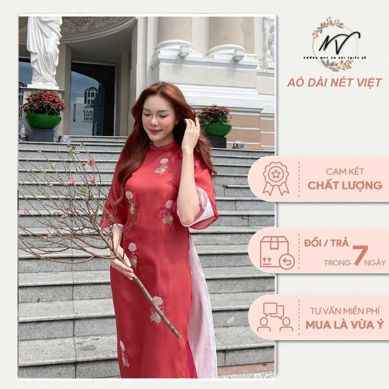 Áo dài cách tân Giáng My chất liệu tơ cao cấp hoạ tiết thêu hoa Nét Việtjt Á
