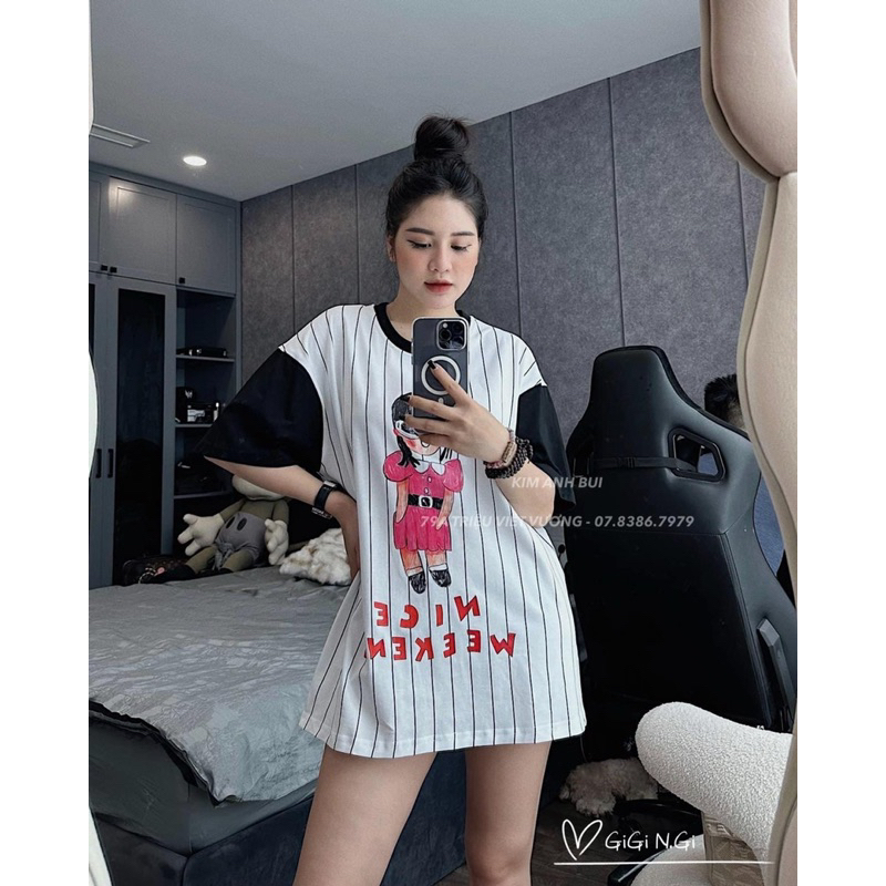 Áo Phông Kẻ Pha Tay Hình Chibi