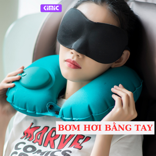 Gối kê cổ chữ U KIMIC cao cấp tự bơm hơi, Gối hơi chữ U ngủ văn phòng, du lịch gấp gọn tiện dụng