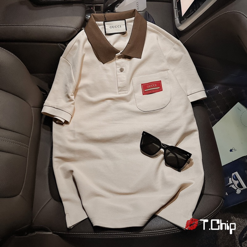 Áo Polo Logooo Gu.cci Cổ Nâu Siu Cấp