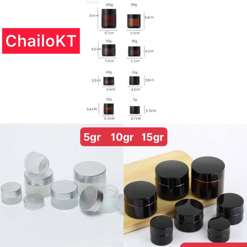 Hũ kem thuỷ tinh 5gr 10gr 15gr/ combo 10 hu 5ml 10ml 15ml kem mờ, hũ kem nâu/ hũ chiết kem/ chailokt