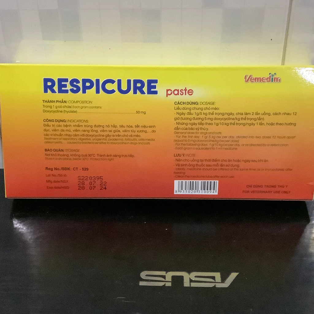 1 tuýp VEMEDIM Respicure Paste dùng cho chó, mèo hô hấp, tiêu hóa, ống gel 10ml