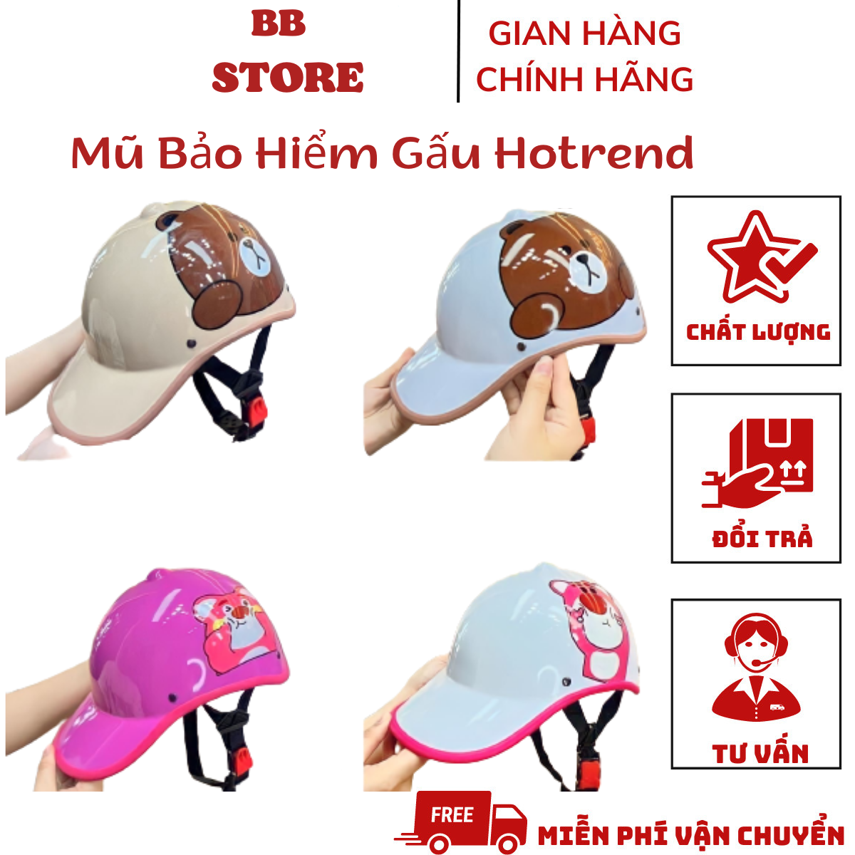 Mũ Bảo Hiểm - Nón Bảo Hiểm Lưỡi Trai Gấu Dâu Dễ Thương Có Khoét Lỗ Sau Nón Chất Liệu Cứng Cáp