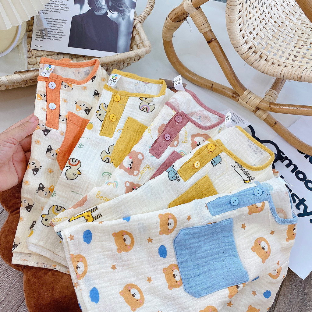 Bộ Pijama bé trai, bé gái chất liệu vải xô muslin organic siêu mềm mịn