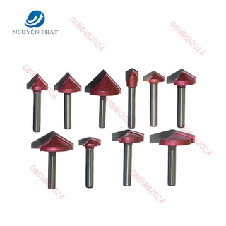 Mũi phay gỗ alu chữ v cnc vát 60,90,120,150 độ không bi tideway cao cấp - cốt 6mm