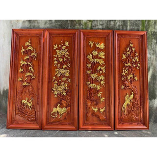 Bộ tranh gỗ hương tứ quý kích thước 107x37x 4 tấm . Tứ bình, tứ quý, tùng cúc trúc mai, xuân hạ thu đông