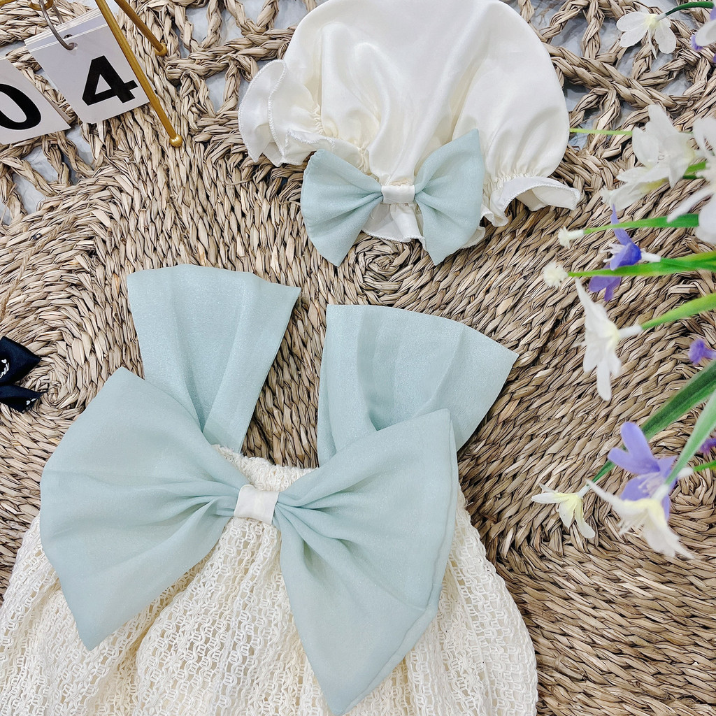 Bodysuit dây nơ xanh RIOKIDS cho bé gái sơ sinh đi chơi, đi tiệc, du lịch Xuân Hè BD117