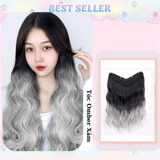 Tóc giả kẹp xoăn/ thẳng nhuộm Ombre xám khói Koty, tóc giả nửa đầu thời trang cho nữ 1