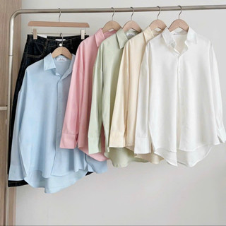 Áo sơ mi nữ dài tay form rộng chất lụa cát màu pastel