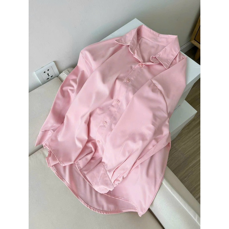 Áo sơ mi nữ dài tay form rộng chất lụa cát màu pastel