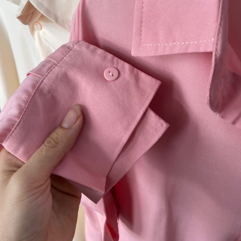 Áo sơ mi nữ dài tay form rộng chất lụa cát màu pastel
