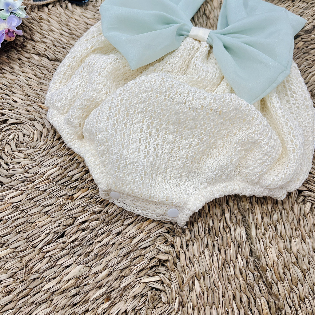 Bodysuit dây nơ xanh RIOKIDS cho bé gái sơ sinh đi chơi, đi tiệc, du lịch Xuân Hè BD117