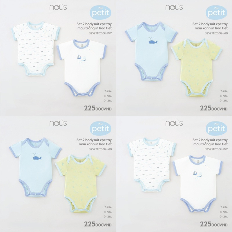 (Nhùn Nhùn)Body Chip Cộc Tay Nous - Bodysuit NU Siêu Mềm Mát Cho Bé Sơ Sinh Size 3-6 đến 9-12M