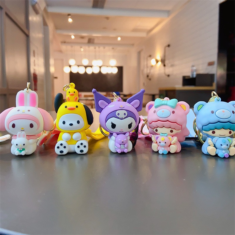 Móc khoá sanrio silicon, đồ treo balo túi xách,chìa khoá Kuromi, Purin, Cinnamoroll