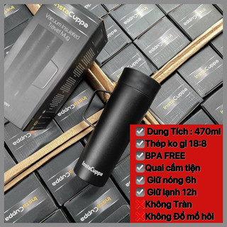 Bình nước ly nước giữ nhiệt có tay cầm bình giữ nhiệt instacuppa dmầu xám đen ly giữ nhiệt 470ml inox giữ nóng ,lạnh 24h