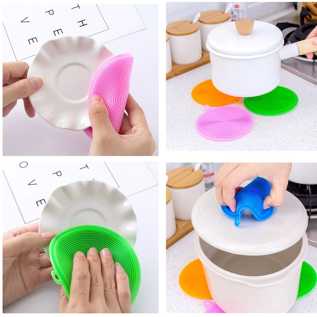 Miếng Cọ Rửa Chén Bát Silicon Tiện Dụng, Miếng Rửa Chén Silicon Có Quai Treo Thông Minh, Miếng Lót Cốc Katigiadung