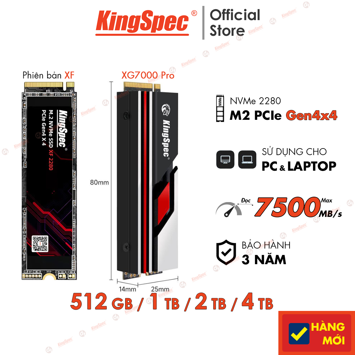 Ổ cứng SSD M2 NVMe PCIe Gen4 x 4 KingSpec | XF, XG7000 Pro - Hàng Chính Hãng ( 512GB 1TB 2TB 4TB )