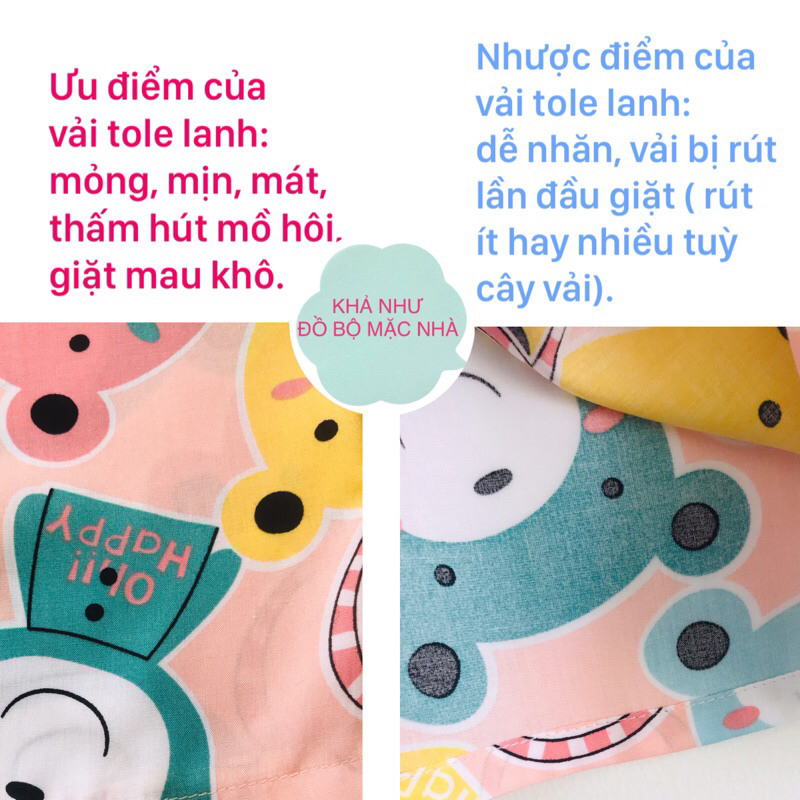 Bộ tole mặc nhà, bộ lanh nữ quần đùi áo babydoll 45-70 ký